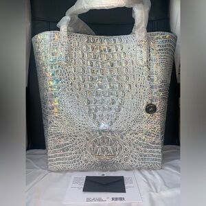 NWT Brahmin Reflect Jayden Melbourne Leather Large Tote Holographic Silver